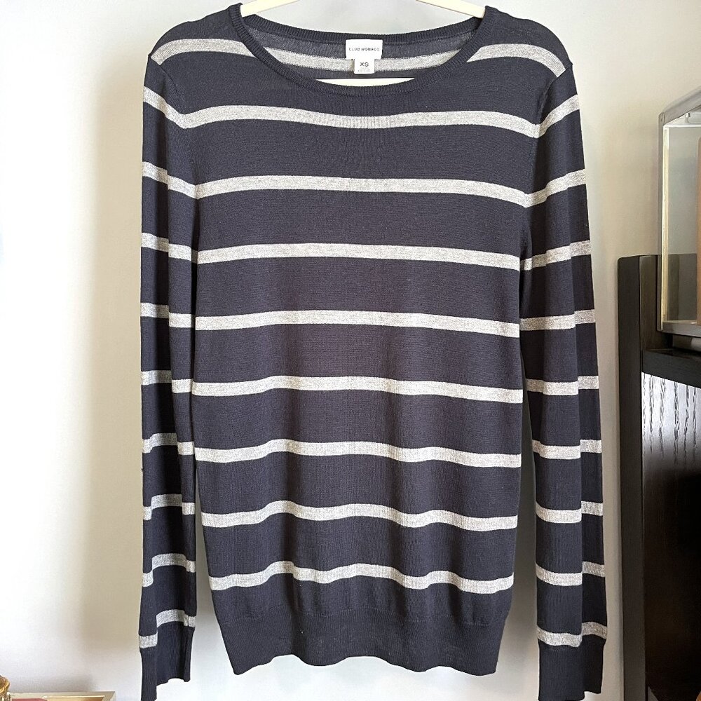 Club Monaco Silk Cotton Sweater (Black/Gray) XS